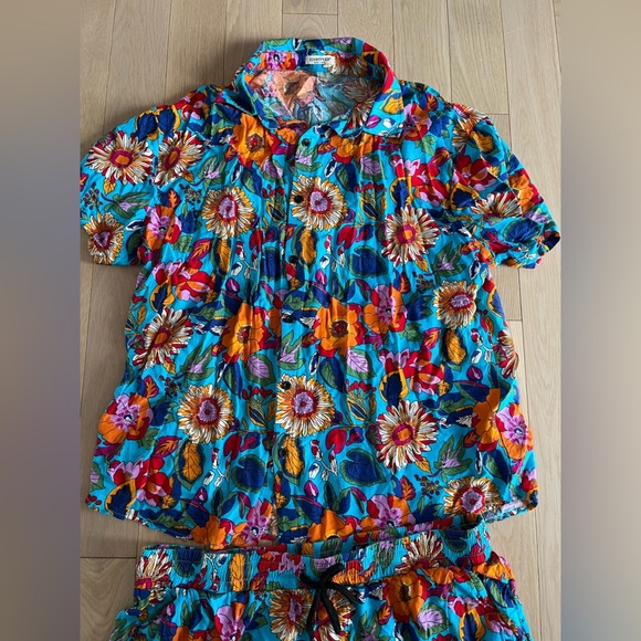 Eishopeer Men colorful floral short and buttons up shirt size large - Picture 4 of 7